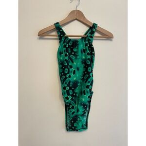 Vintage Speedo One Piece‎ Swimsuit Women 8/34 Green High Cut Open Back Retro New